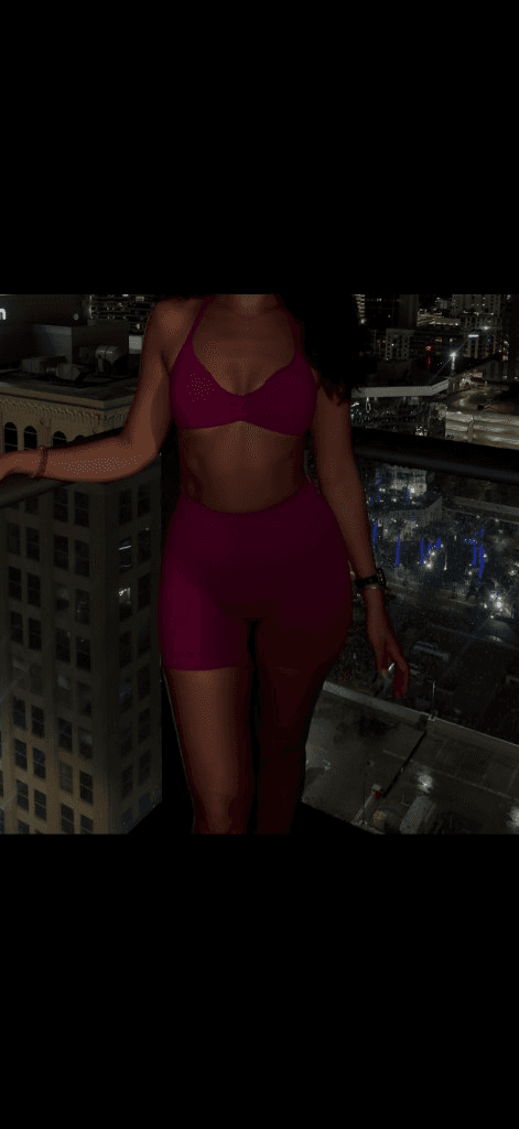 Customer wearing Berry set