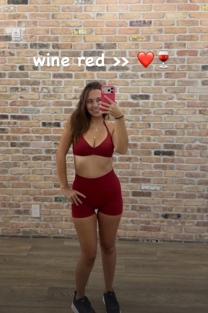 Customer wearing Wine Red set